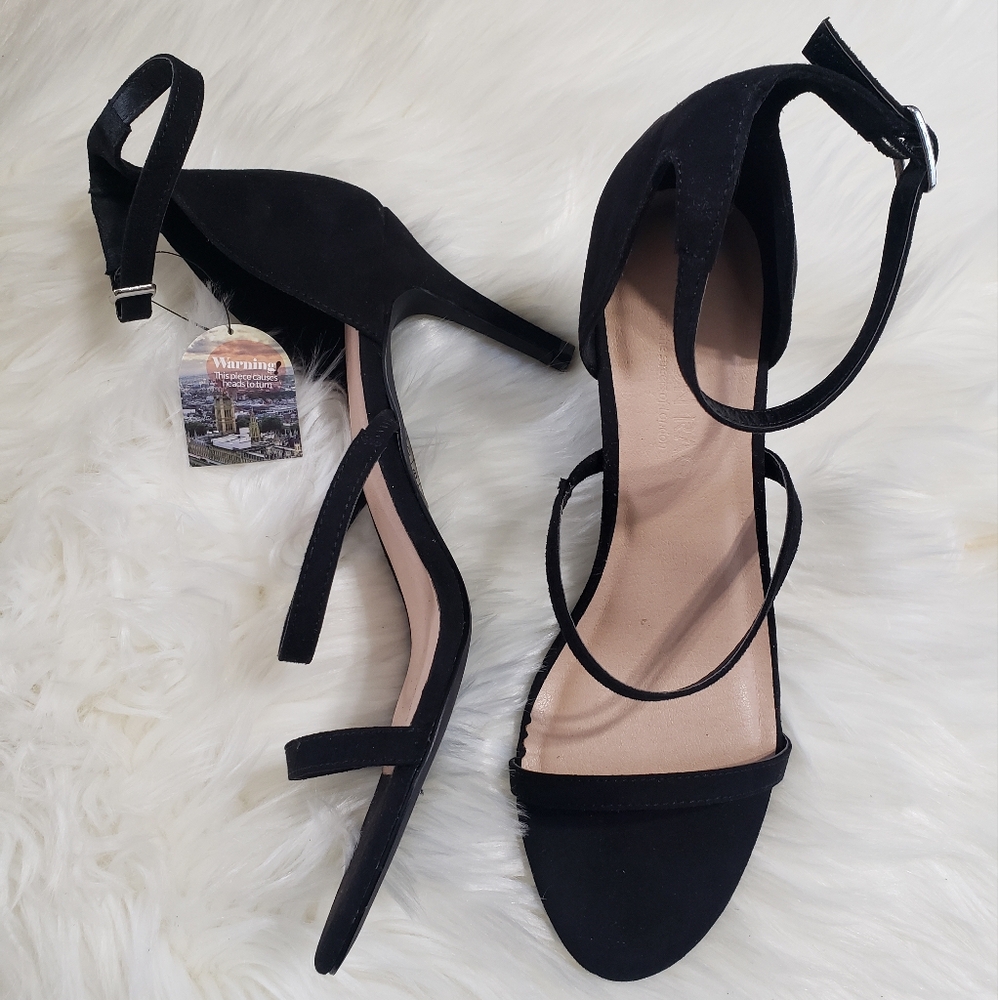 Black Suede High-Heeled Sandals with Ankle Strap